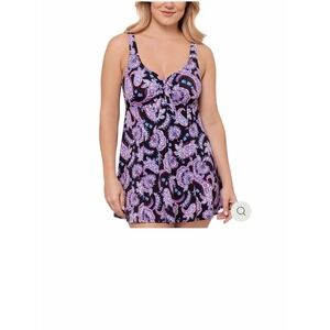 Raisins  Paisley Swimdress with Knot Front in Black and Lavender